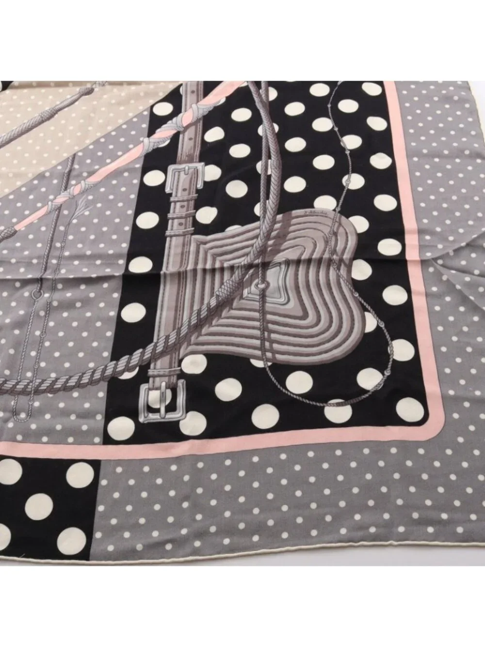 Hermes Scarf Carre Geant 140 Clic Clac a Pois Gray Black Silk - Picture 8 of 8